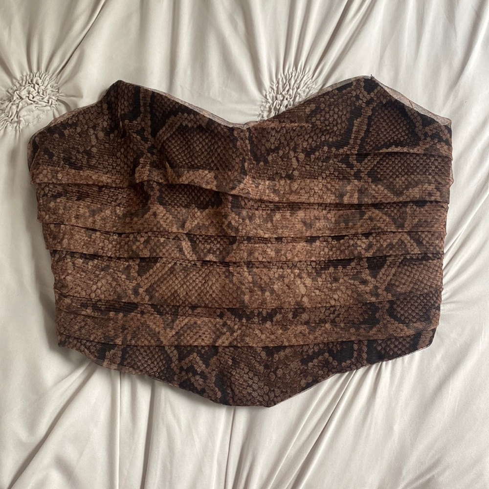 Women’s Zara Brown Snakeskin Tulle Corset Top Small